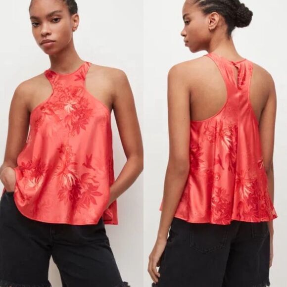 ALL SAINTS NWT Verna Nila Racerback Silk Blend Top in Orange Size 0 MSRP $179 - Picture 1 of 9